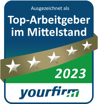 Siegel mit der Aufschrift "Top-Arbeitgeber im Mittelstand 2023"