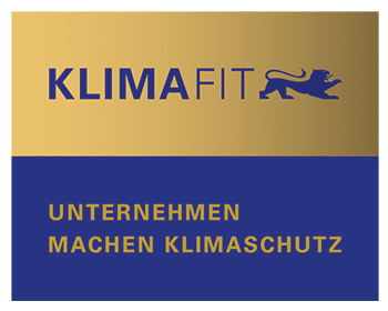 Klimafit-Siegel mit dem Slogan "Unternehmen setzen sich für Klimaschutz ein."